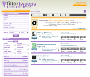 Filter Tweeps offers advanced twitter search by characteristic or filters