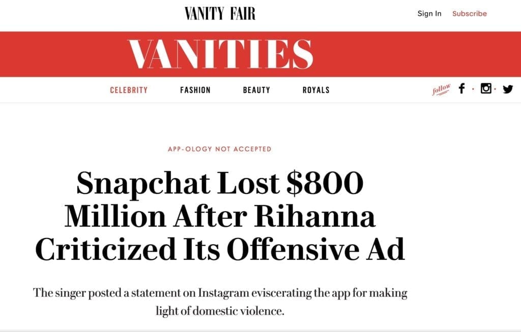 snapchat loses millions after rihanna criticizes ad