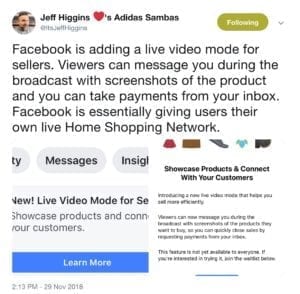 live video mode for sellers on facebook live