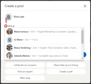 how to @ tag someone on linkedin