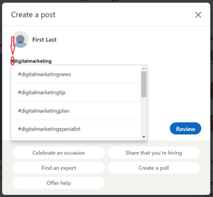 using hashtags on linkedin