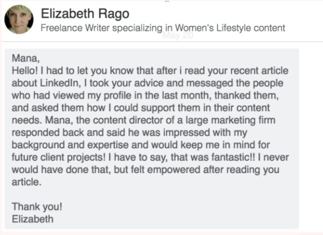 testimonial that messaging those who view your profile works