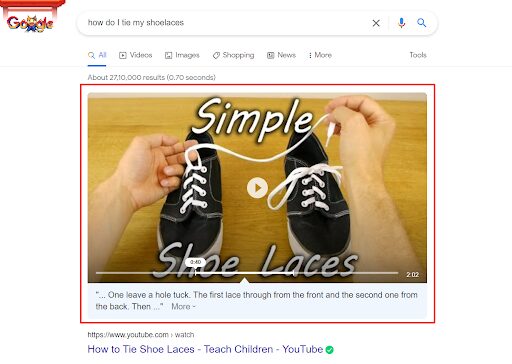 Voice search results pick videos from the featured video section