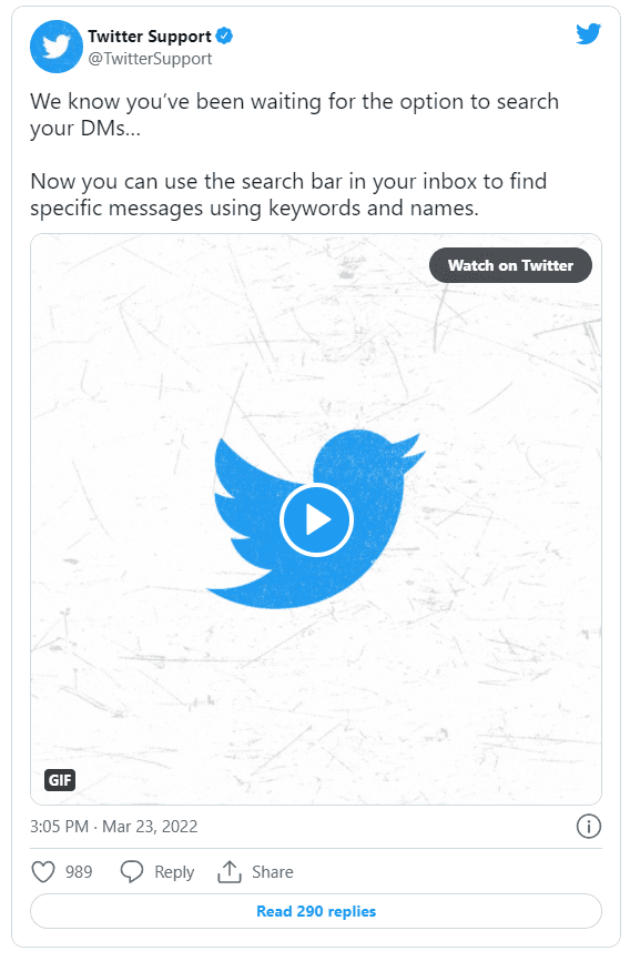Twitter adds DM search